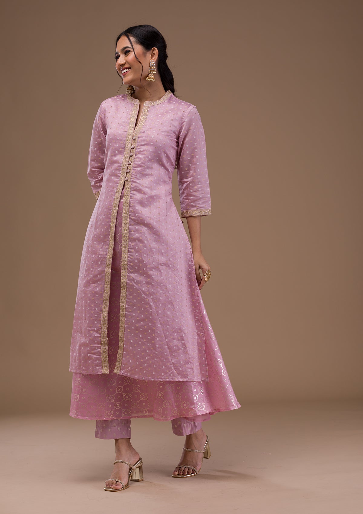 Mauve Zariwork Cotton Blend Readymade Salwar Suit