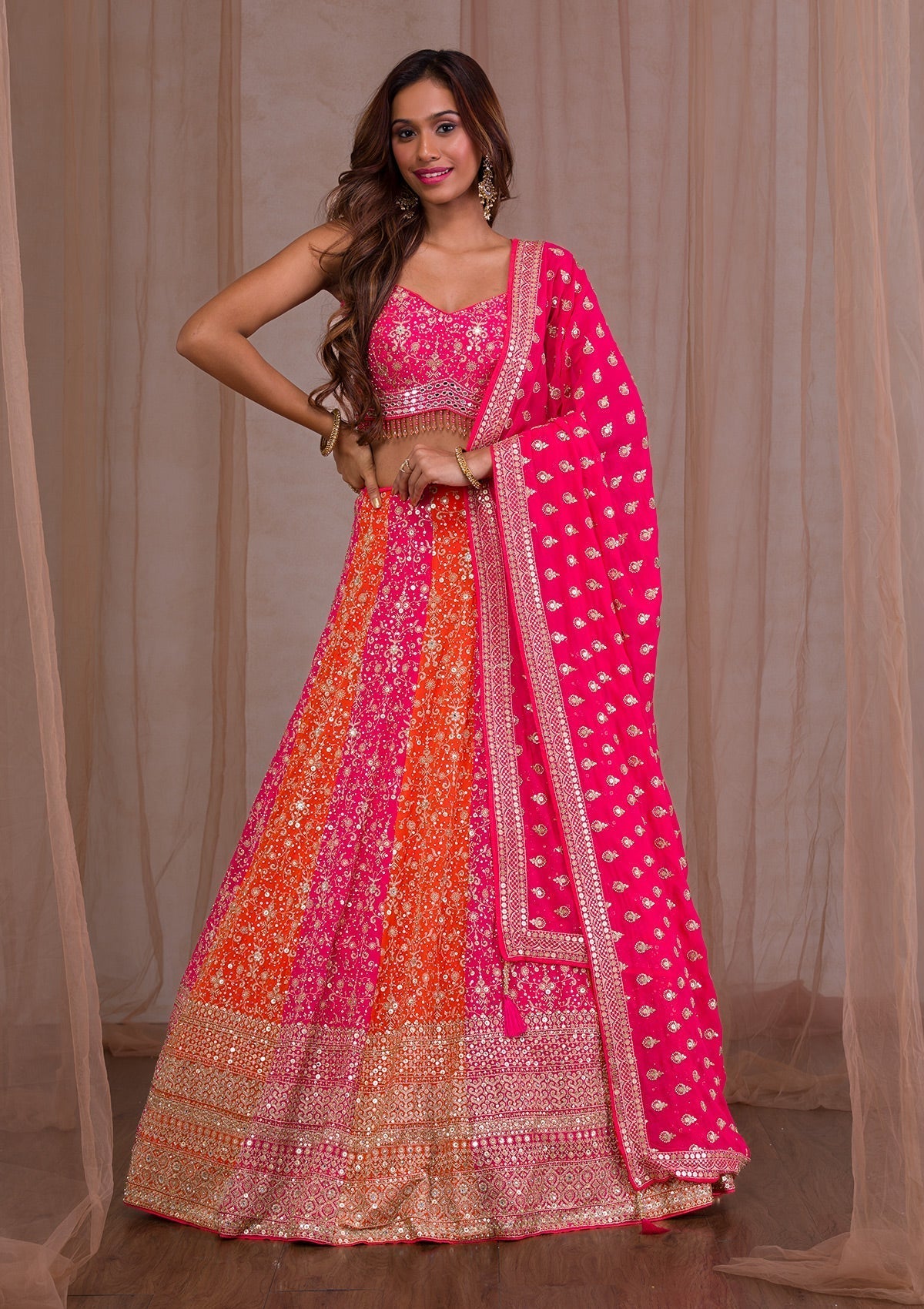 Pink Zariwork Georgette Readymade Lehenga