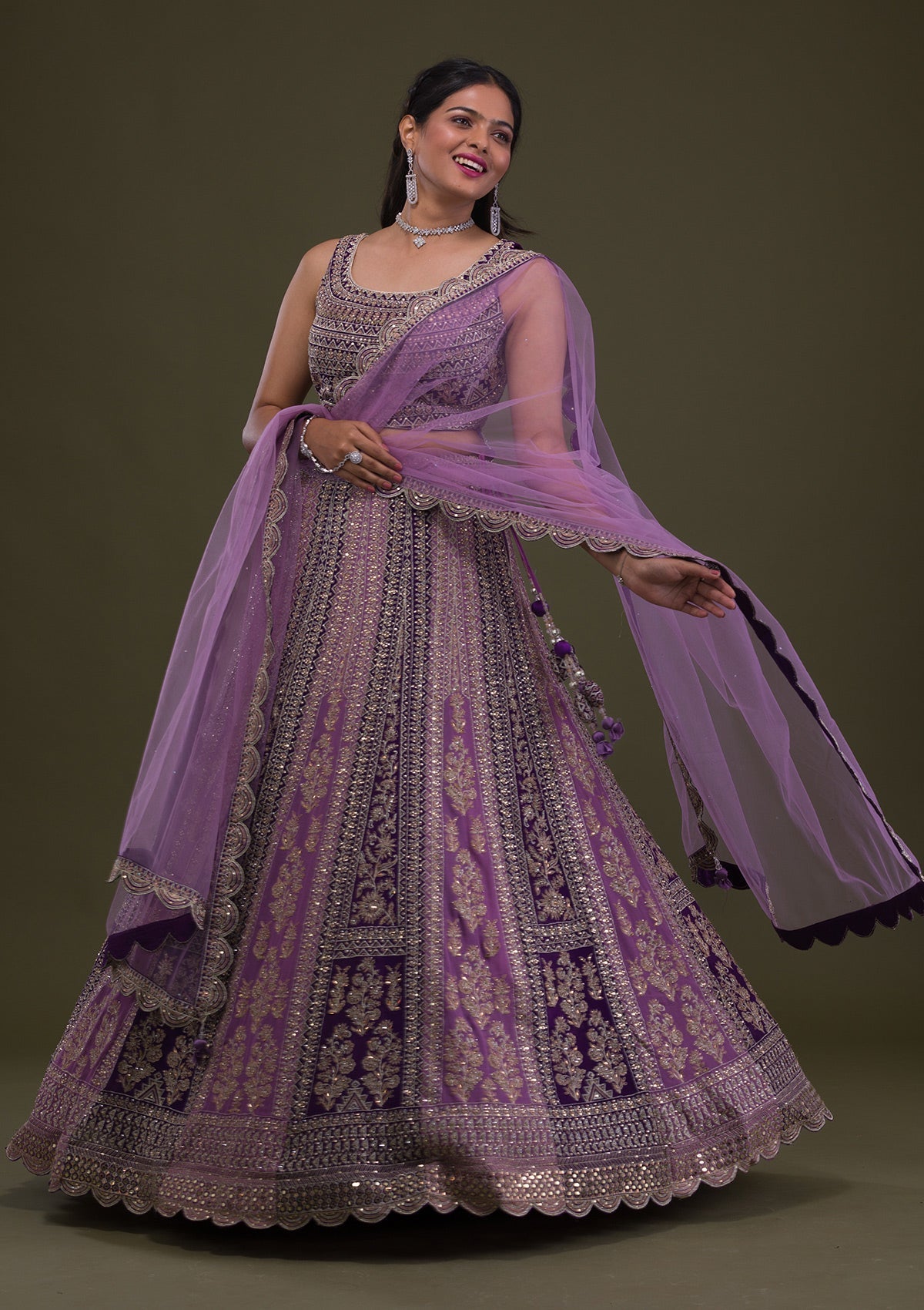 Purple Stonework Georgette Readymade Lehenga