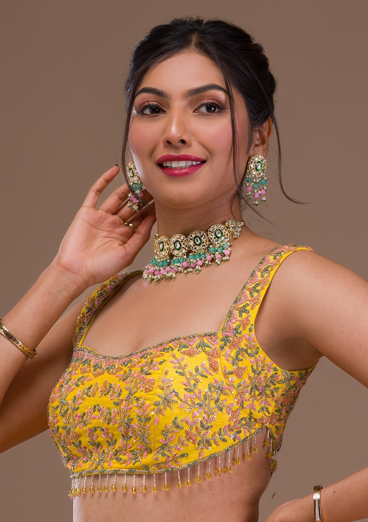 Yellow Cutdana Crepe Readymade Lehenga