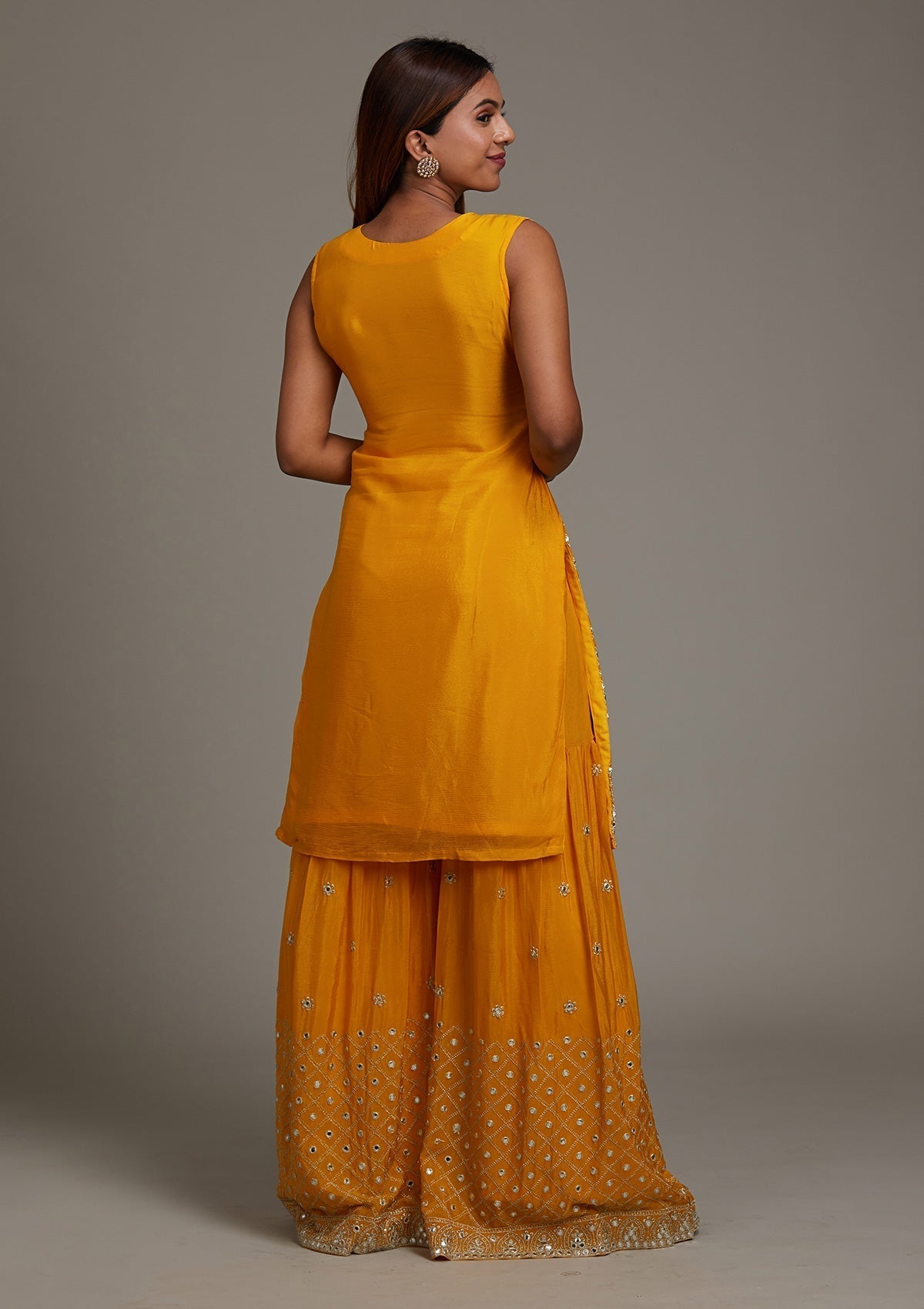 Yellow Gotapatti Semi Crepe Sharara Suit