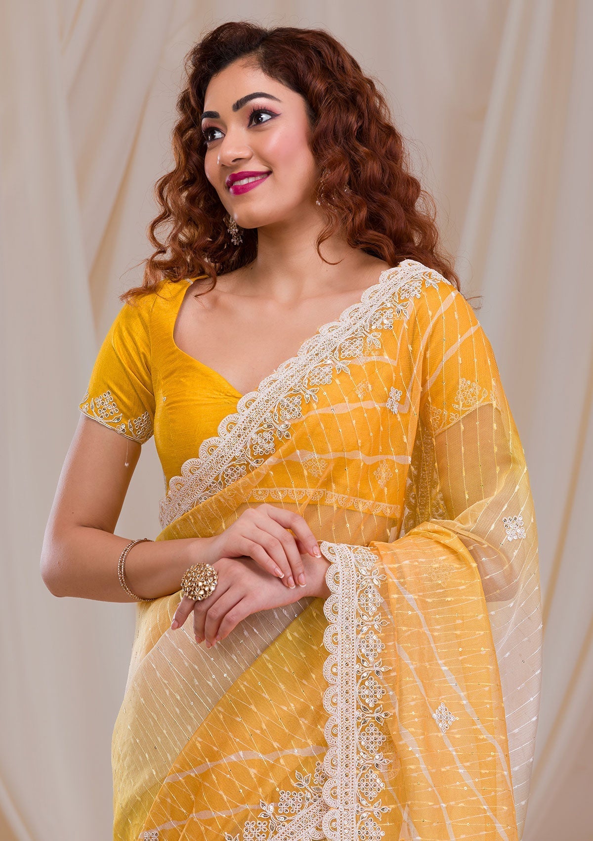 Mehendi Gotapatti Net Saree