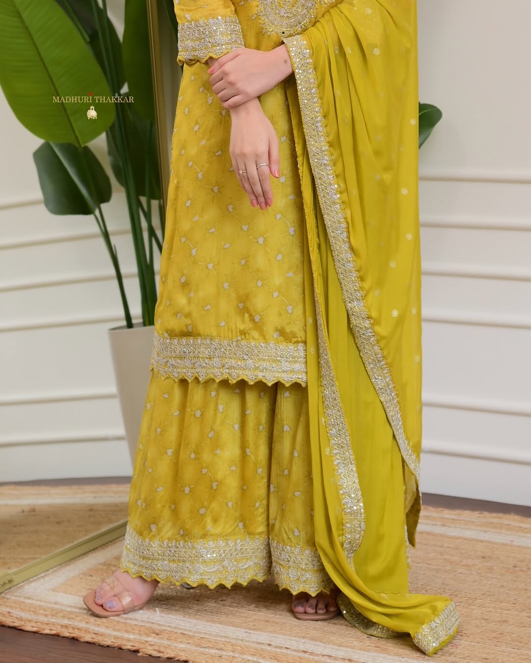 Yellow Handwork Premium Chinnon Sharara Set