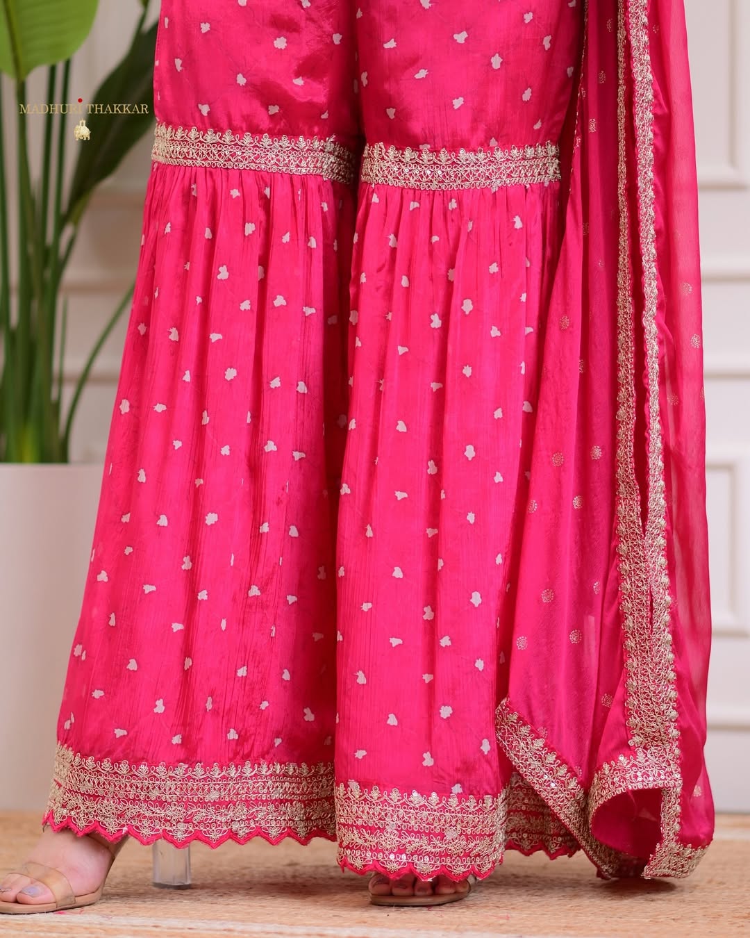 Women Pink Floral Embroidered Kurta with Sharara & With Dupatta