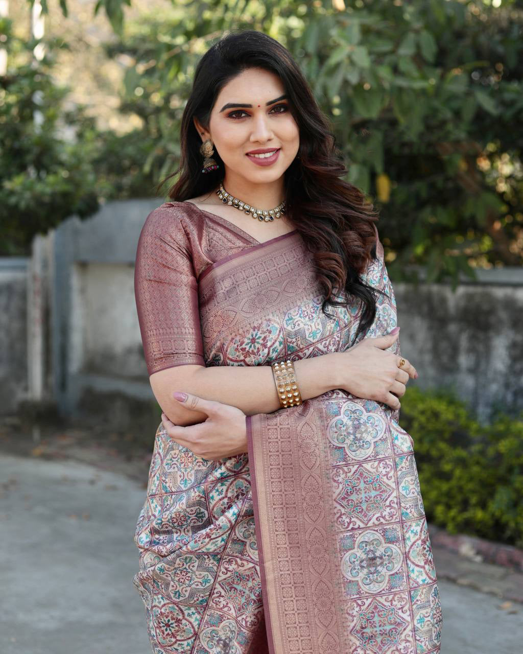 Soft Silk Stylish Maroon Color Banarasi Saree