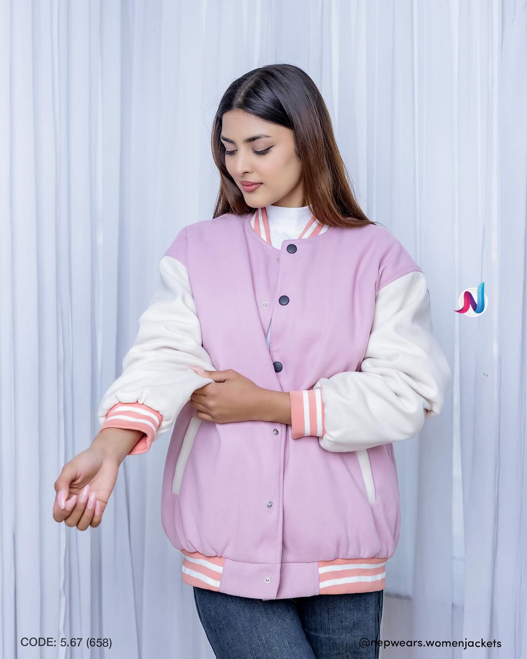 Colourblocked Mock Collar Long Sleeves Varsity Jacket