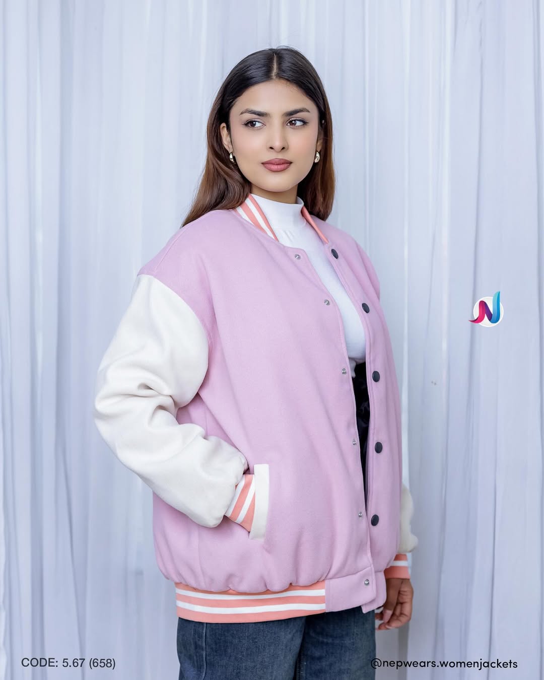 Colourblocked Mock Collar Long Sleeves Varsity Jacket