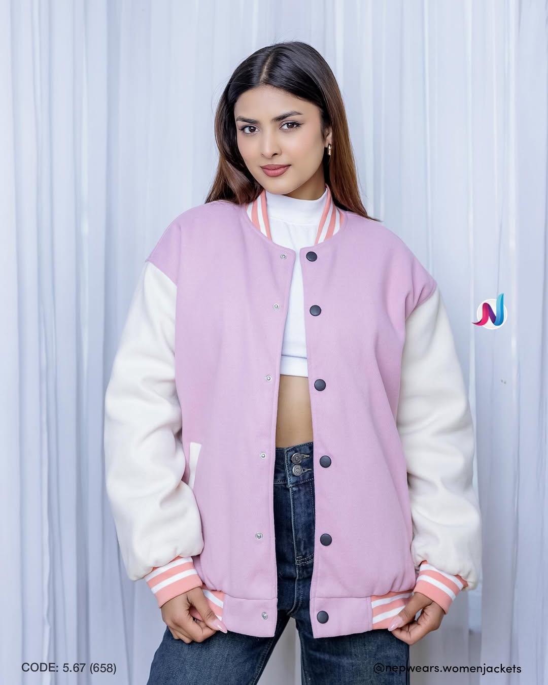 Colourblocked Mock Collar Long Sleeves Varsity Jacket