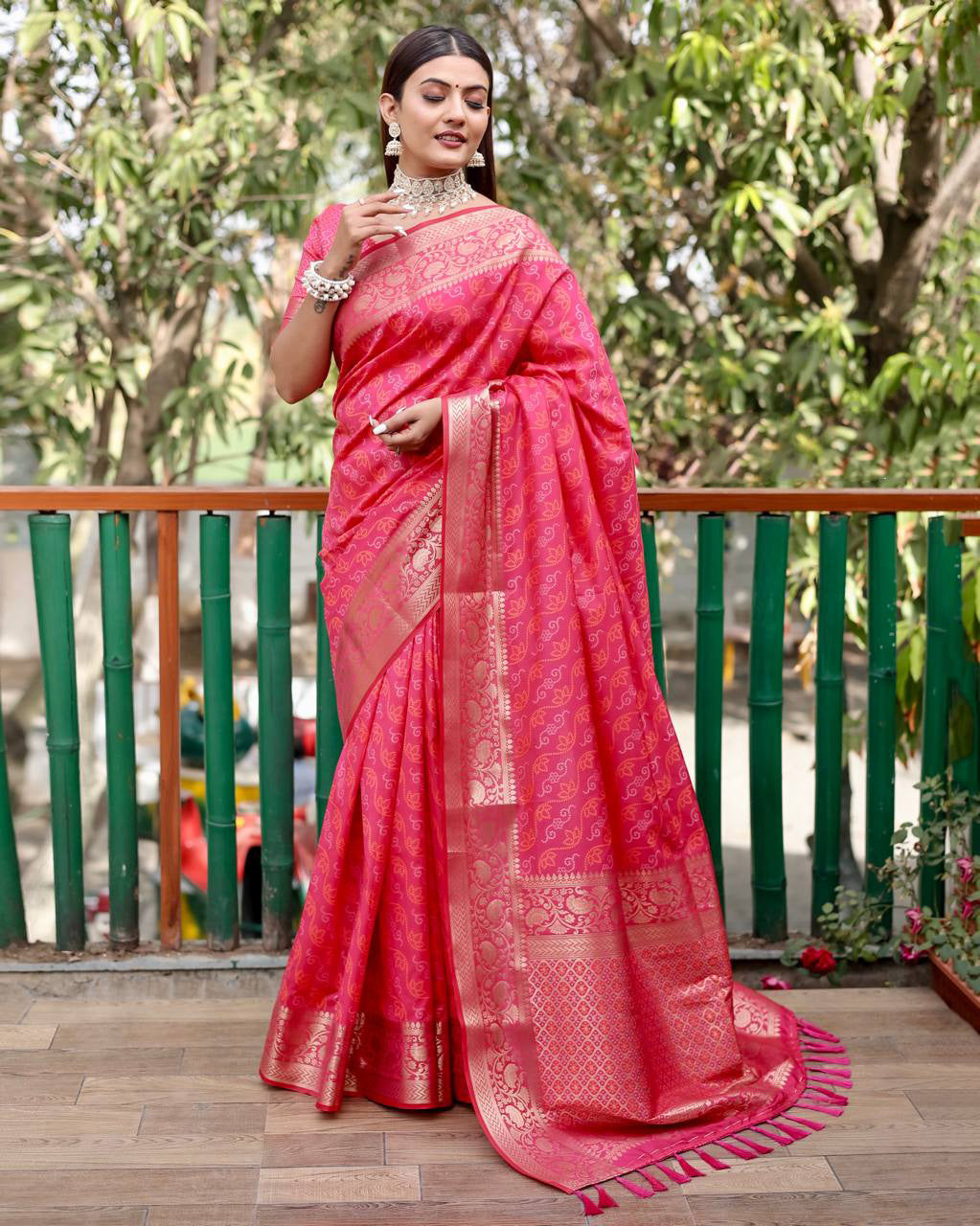 Fantastic Patola Silk With Bandhani Designed Pink Color Saree