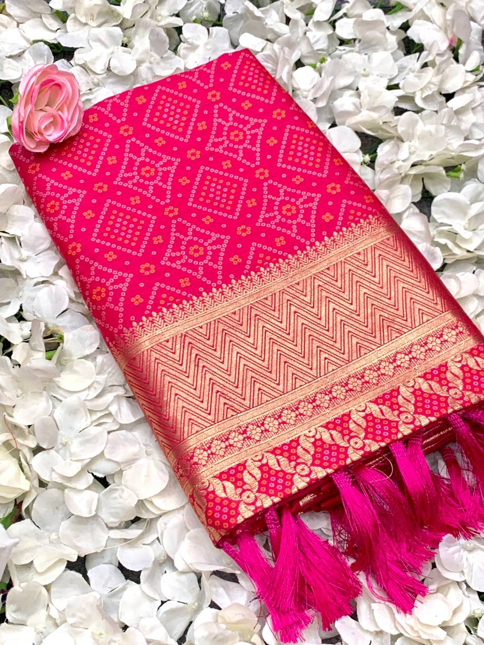 Bandini Patola Silk Weaving Rich Pallu Pink Color Saree