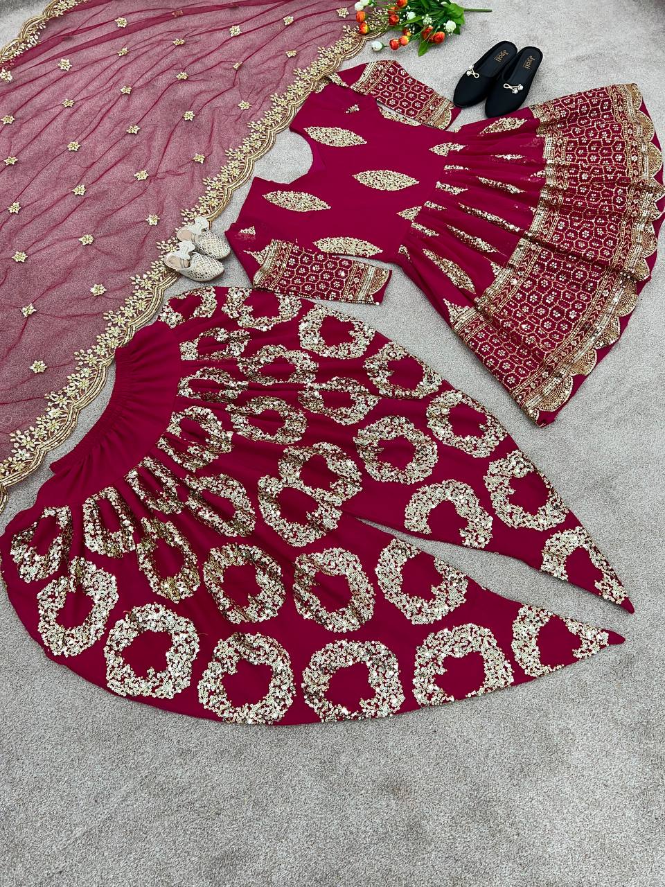 Pink Color Sequence Work Fabulous Dhoti Suit