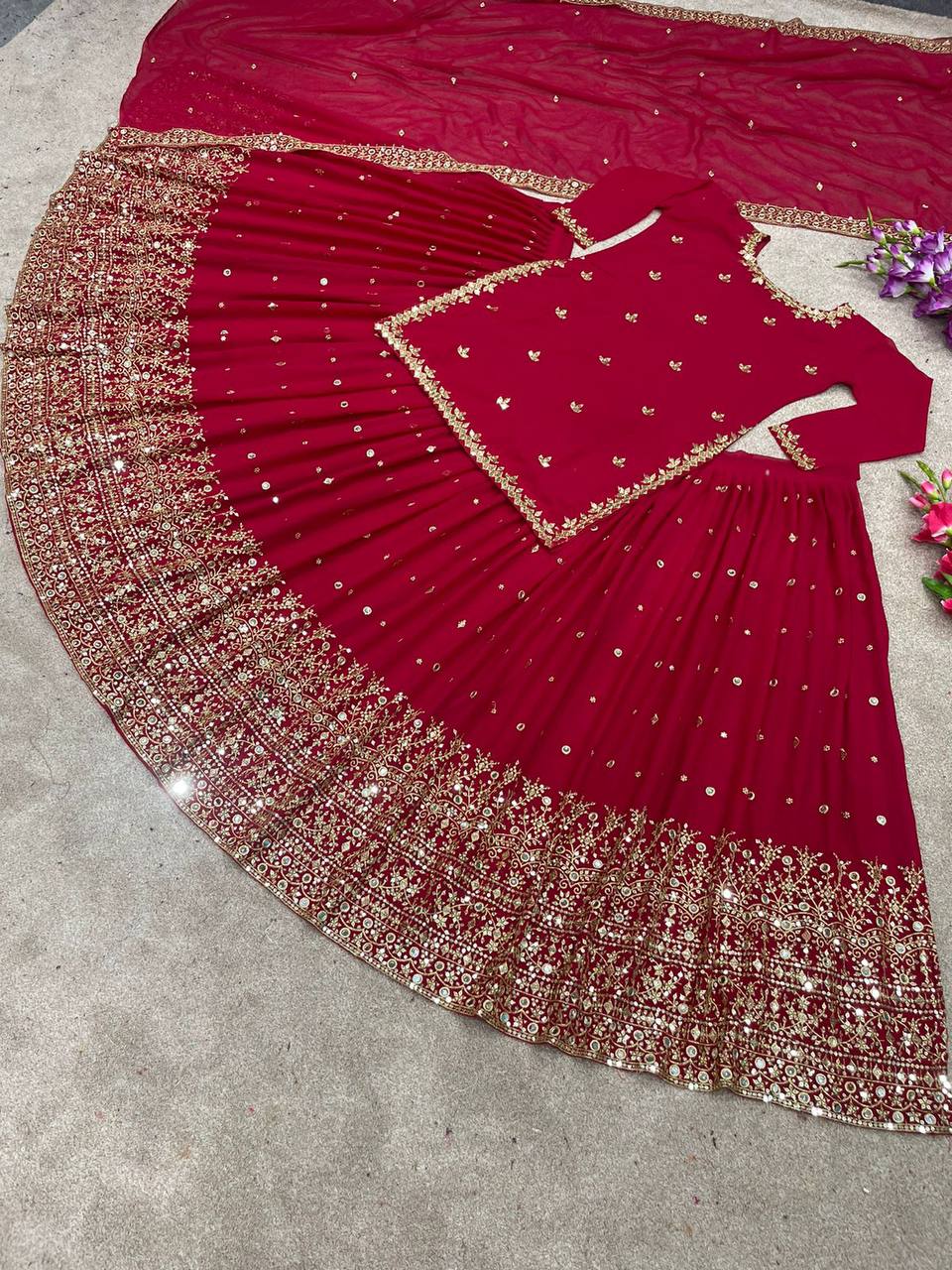 Fashionable Pink Color Sequence Work Top With Lehenga