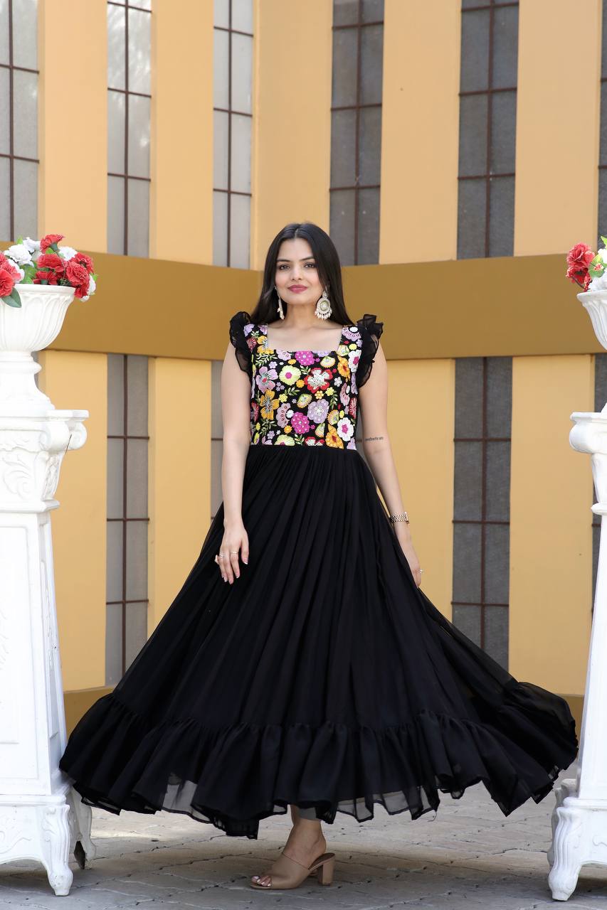 Black Gown for Party Net with Dupatta | black long gown