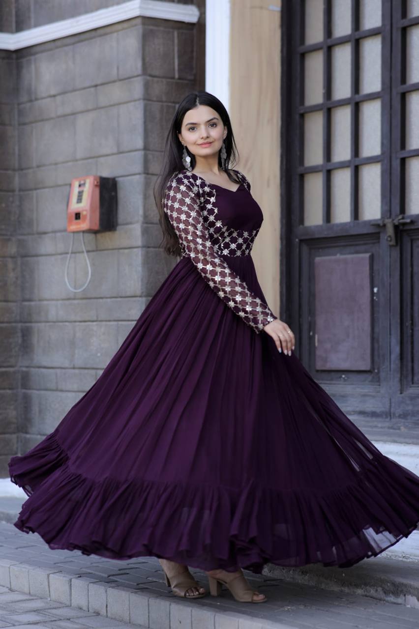 Buy Wedding Wear Anarkali - Lehenga Style Plum Purple Anarkali Suit –  Empress Clothing