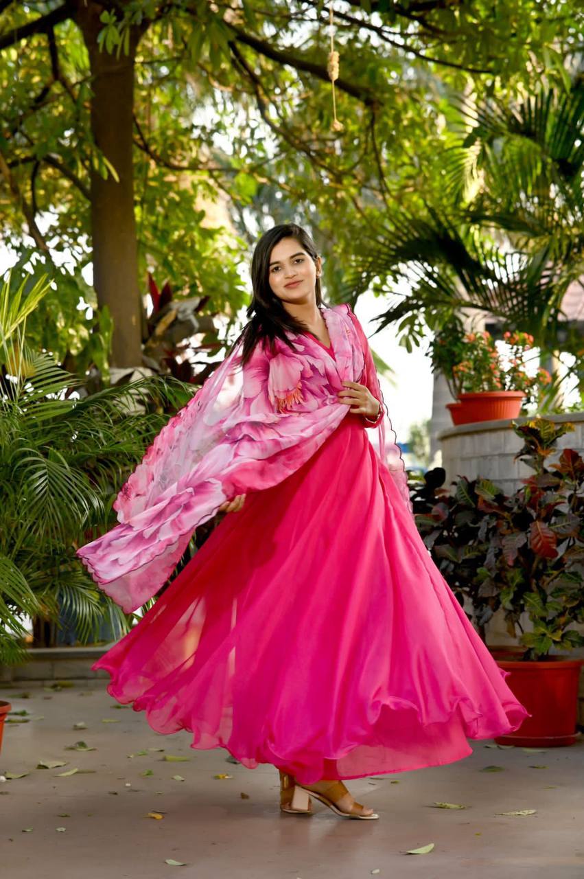 Captivating Pink Color Long Anarkali Gown