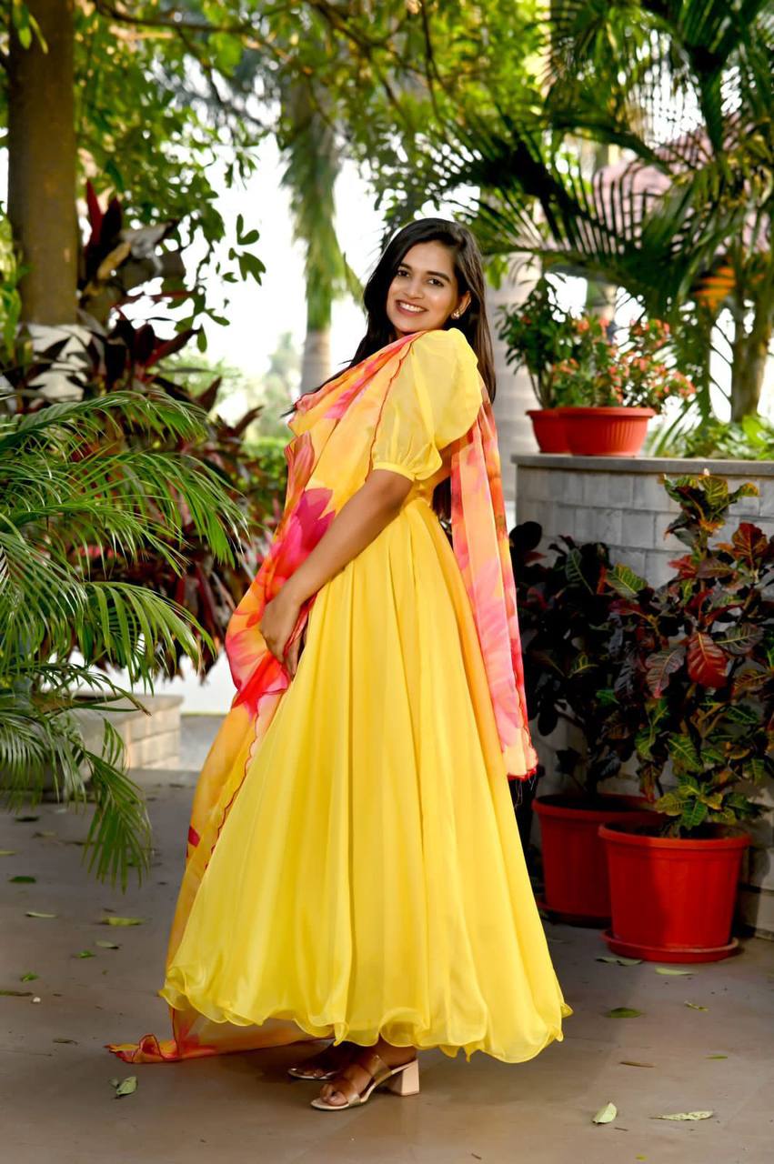 Attractive Yellow Color Long Anarkali Gown
