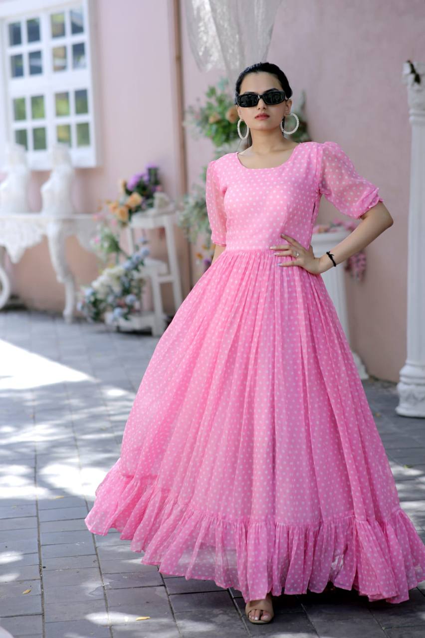 Buy Indian Gown | Baby Pink Floral Embroidered Wedding Gown
