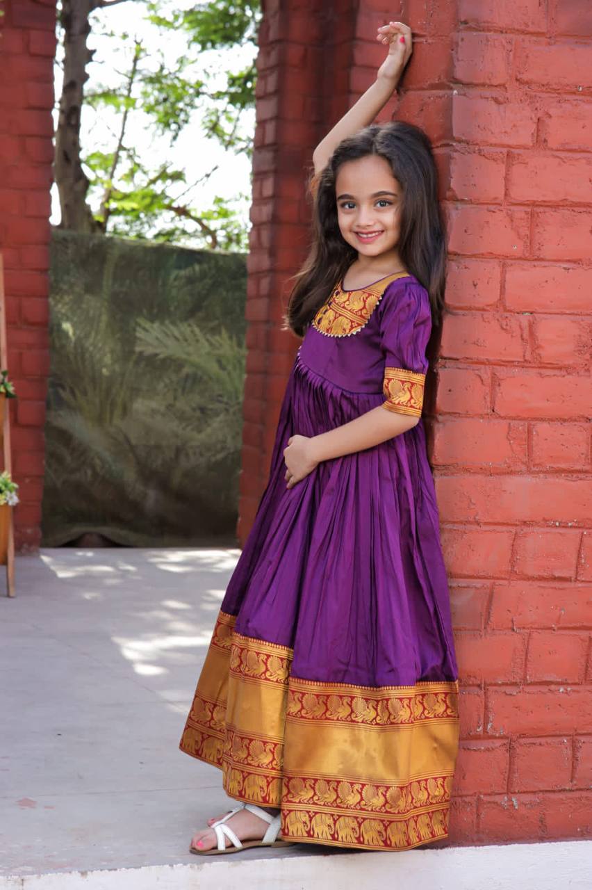 Fairy Look Jacquard Work Purple Color Gown For Girls