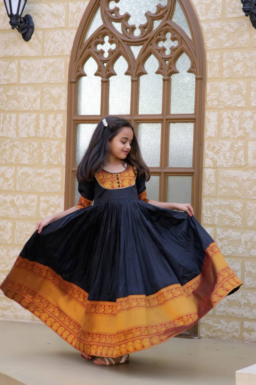 Mother-Daughter Black Color Beautiful Work Gown