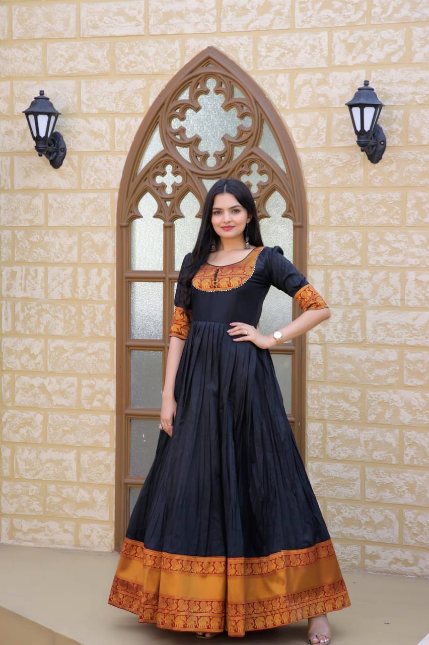 Mother-Daughter Black Color Beautiful Work Gown