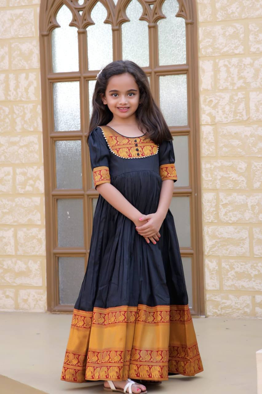 Fairy Look Jacquard Work Black Color Gown For Girls