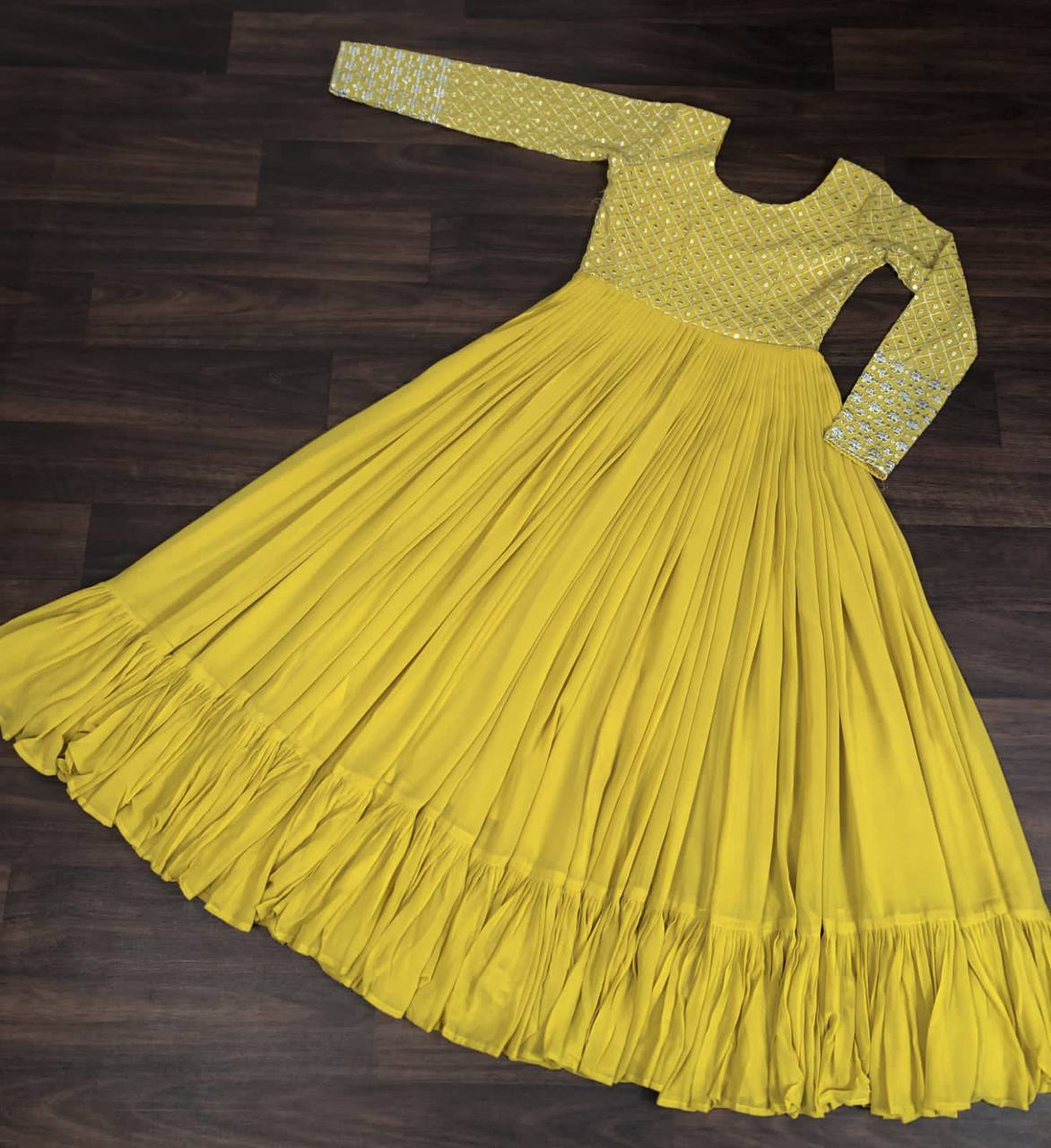 Fantastic Multi Sequins Work Yellow Color Gown