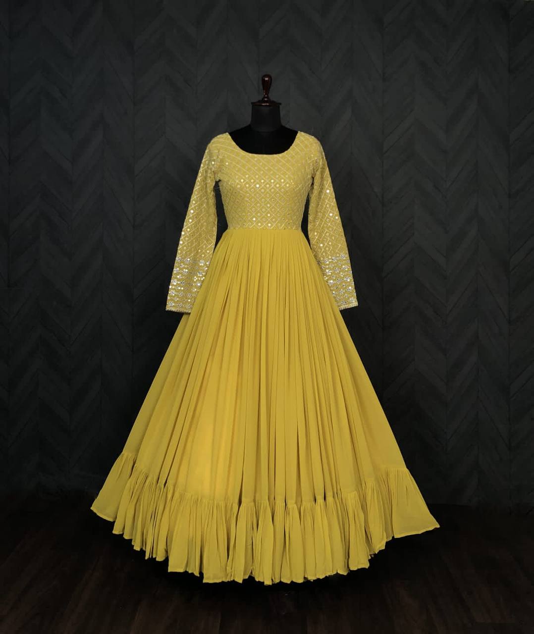 Fantastic Multi Sequins Work Yellow Color Gown