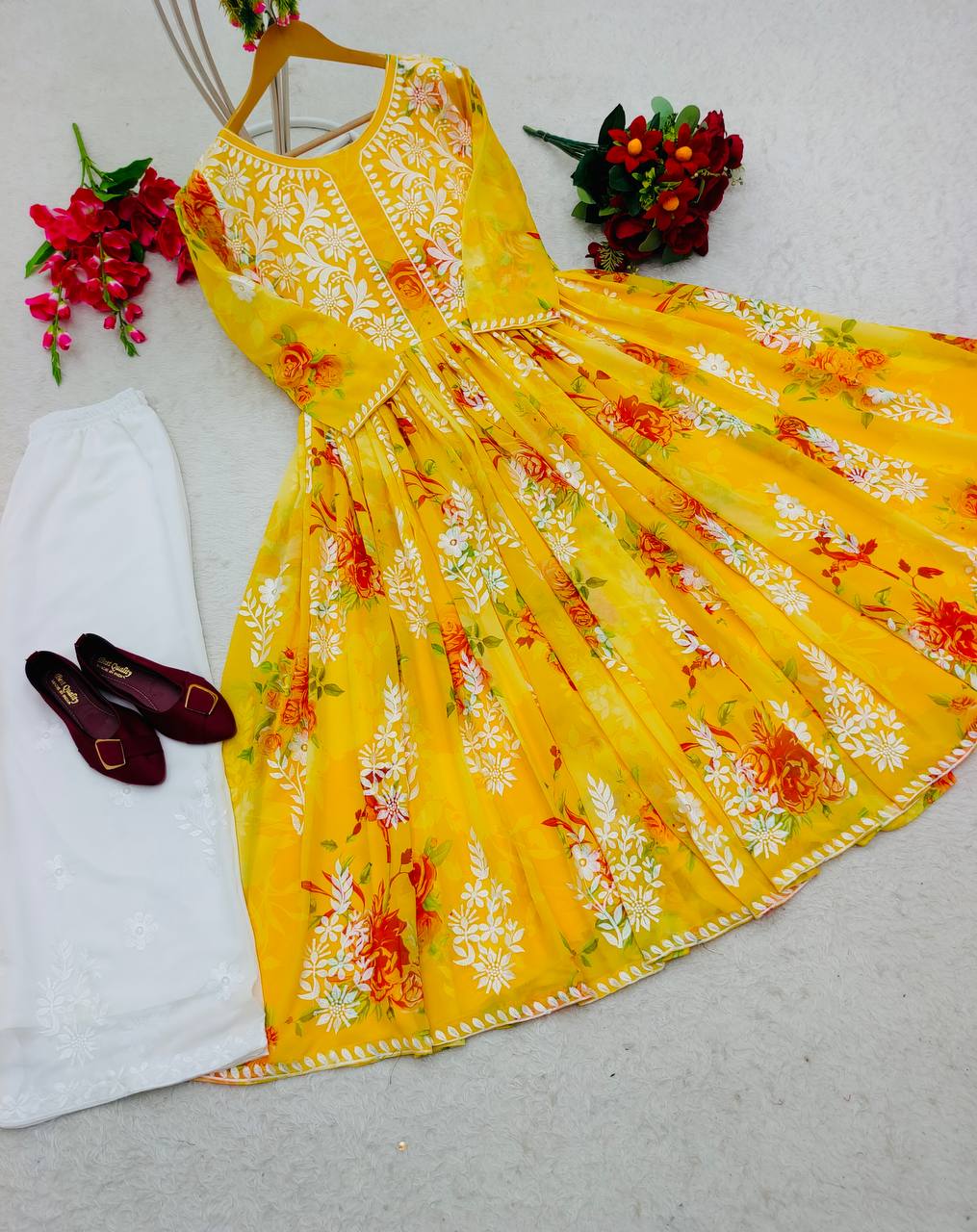 Beautiful Work Yellow Color Top With Palazzo