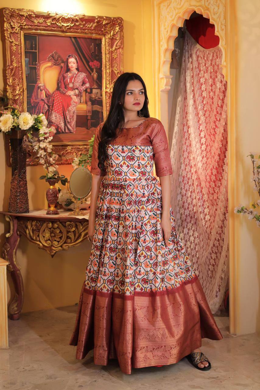 Festive Wear Printed Maroon Color Gown