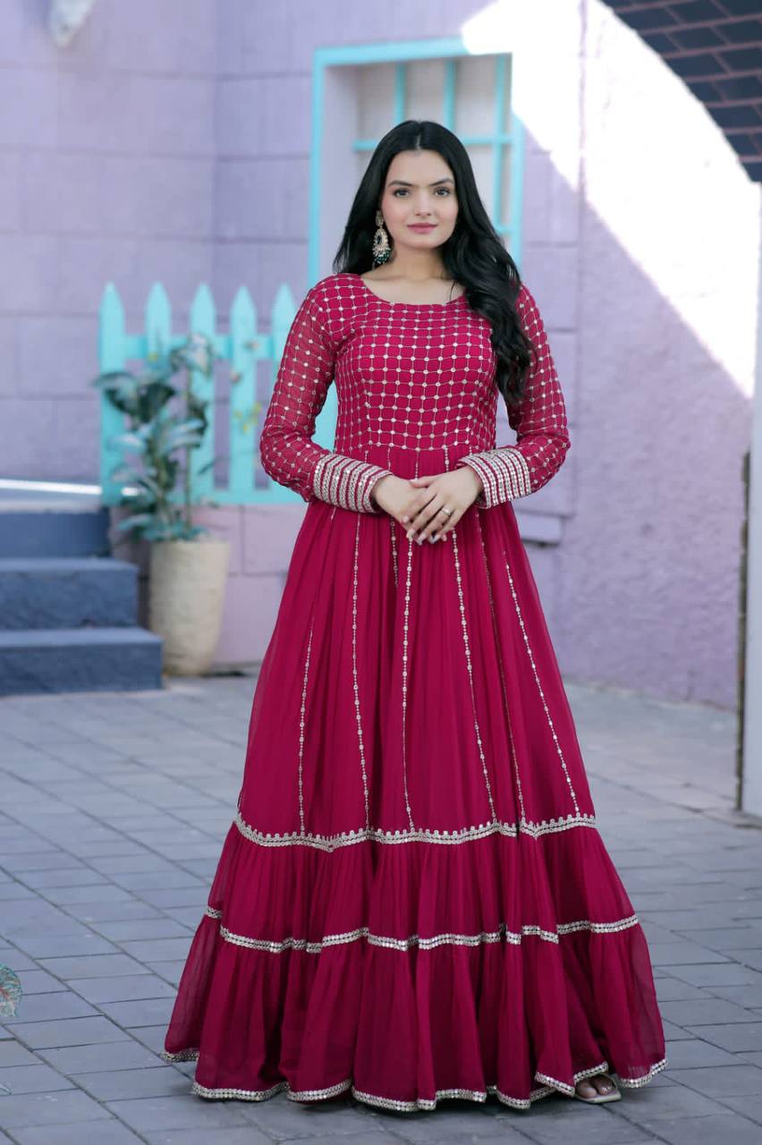 Parallel Line Design Pink Color Latest Gown