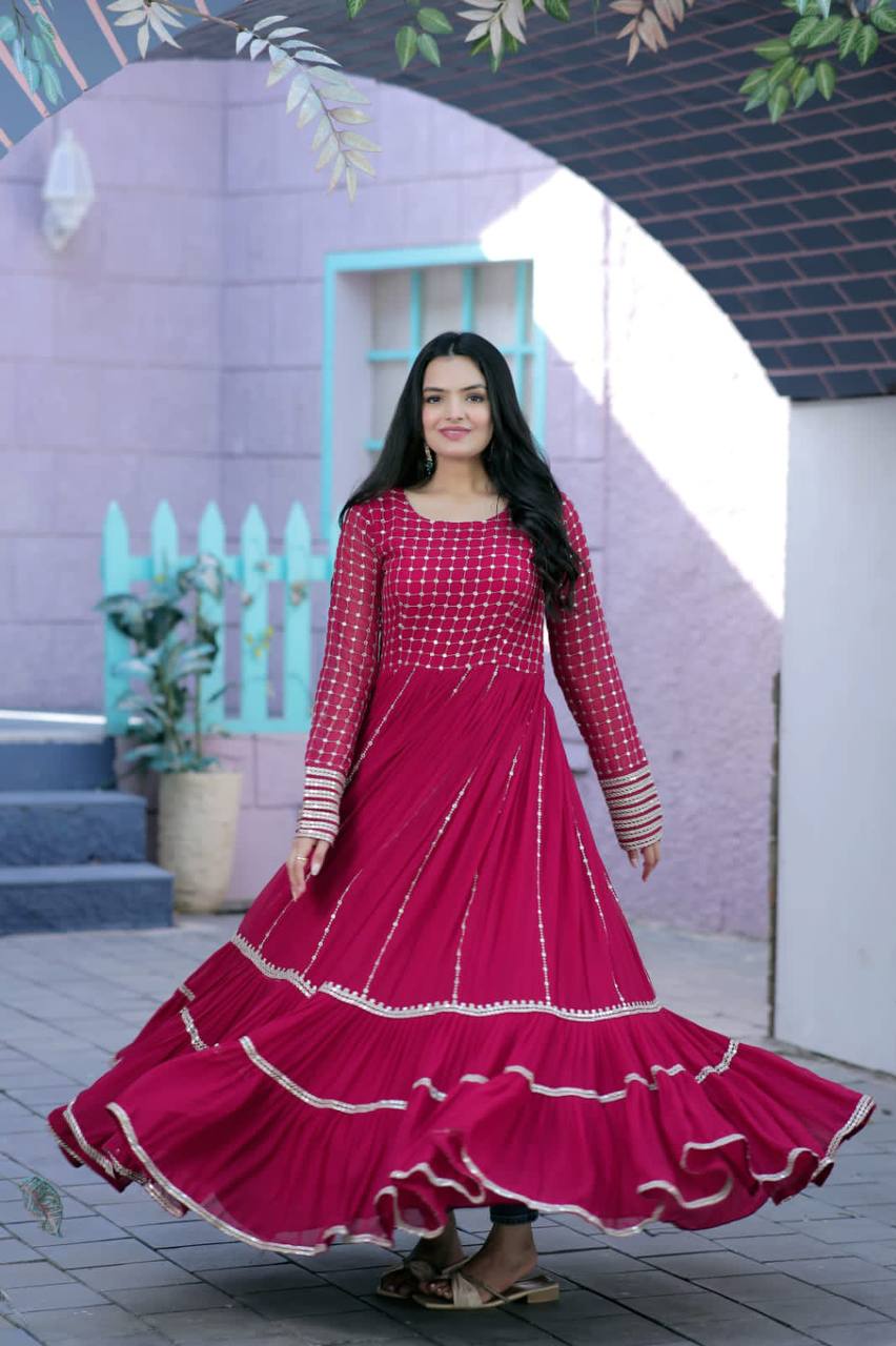 Parallel Line Design Pink Color Latest Gown