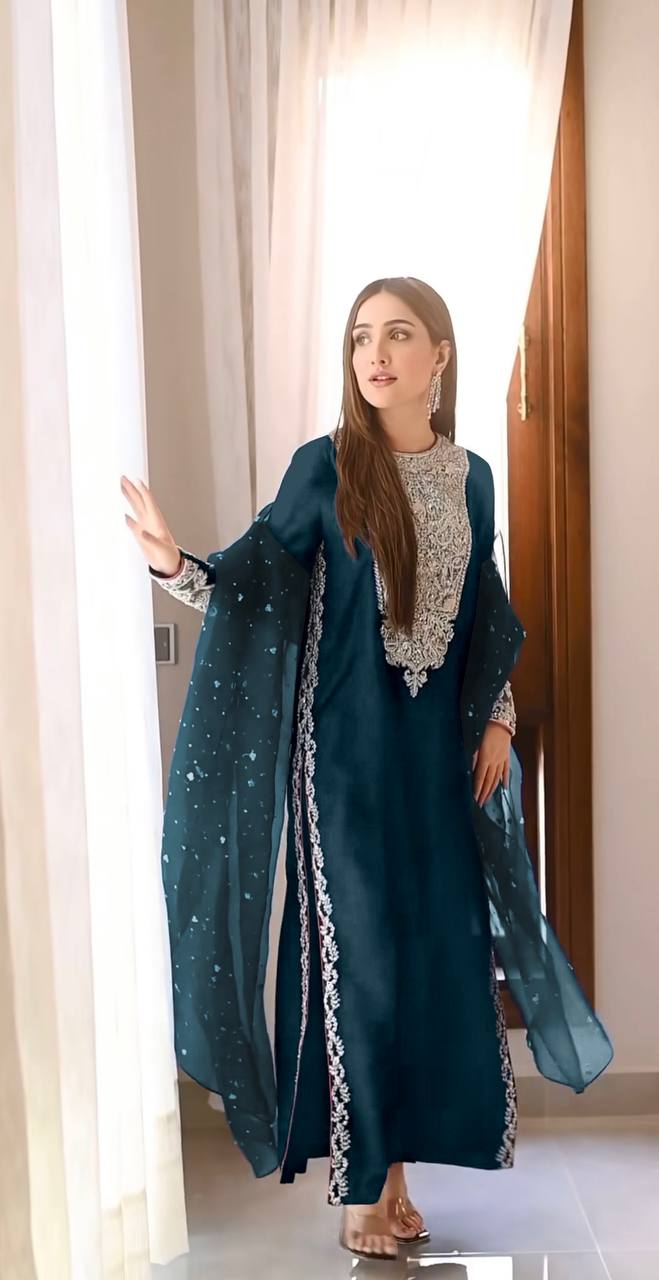 Festive Wear Sequence Work Teal Blue Salwar Suit