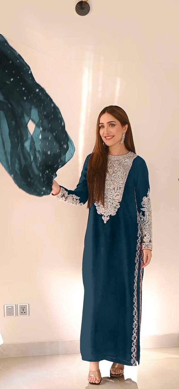 Festive Wear Sequence Work Teal Blue Salwar Suit