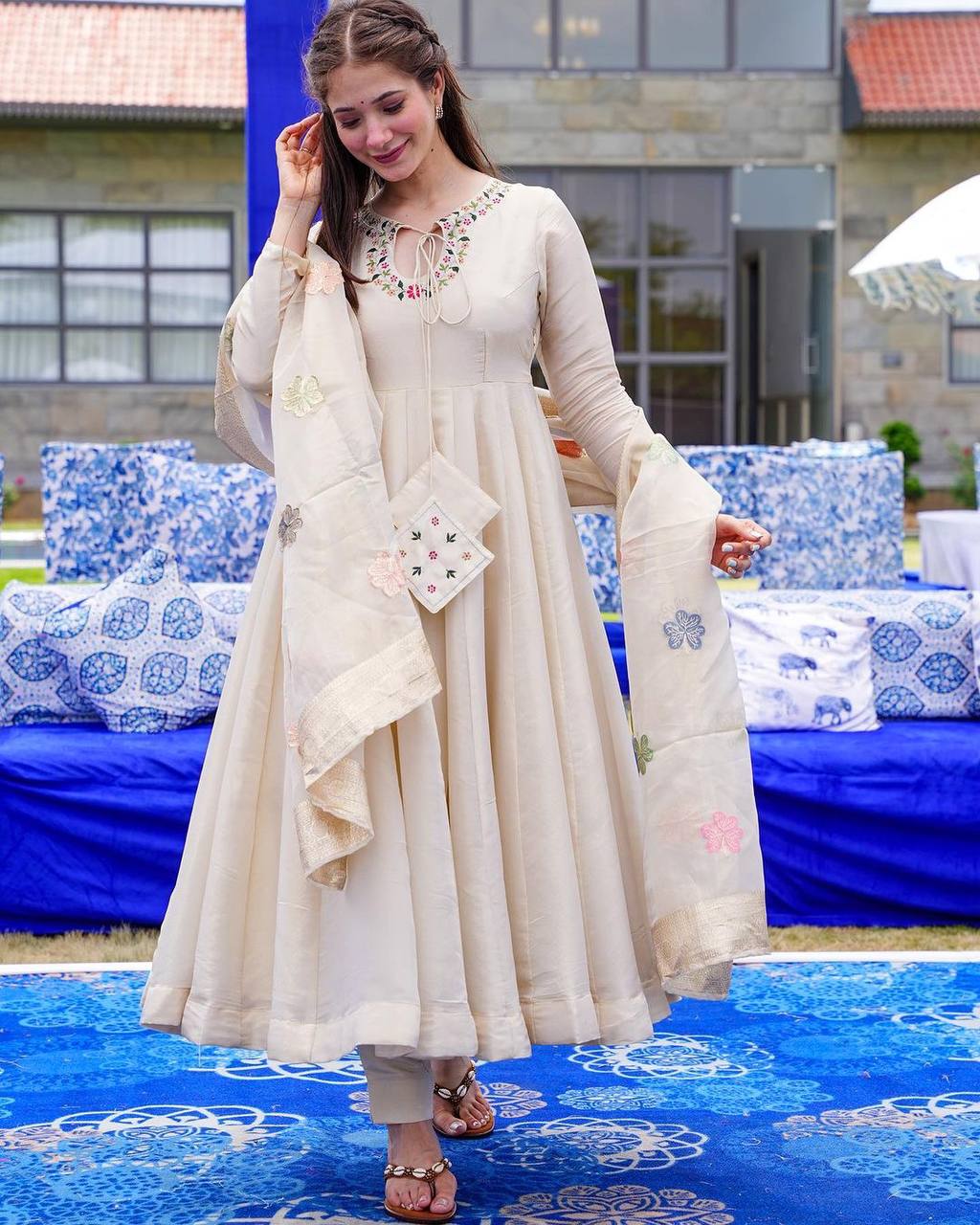 Sage Gray Designer Heavy Embroidered Net Wedding Anarkali Gown | Saira's  Boutique