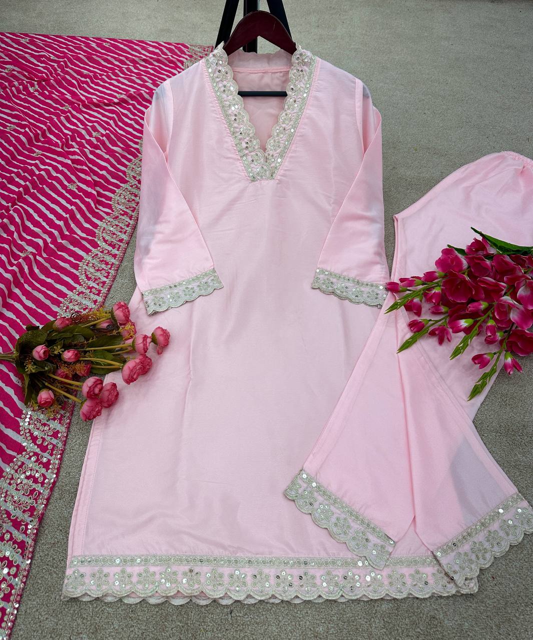 Glimmering Light Pink Color Sequence Work Salwar Suit