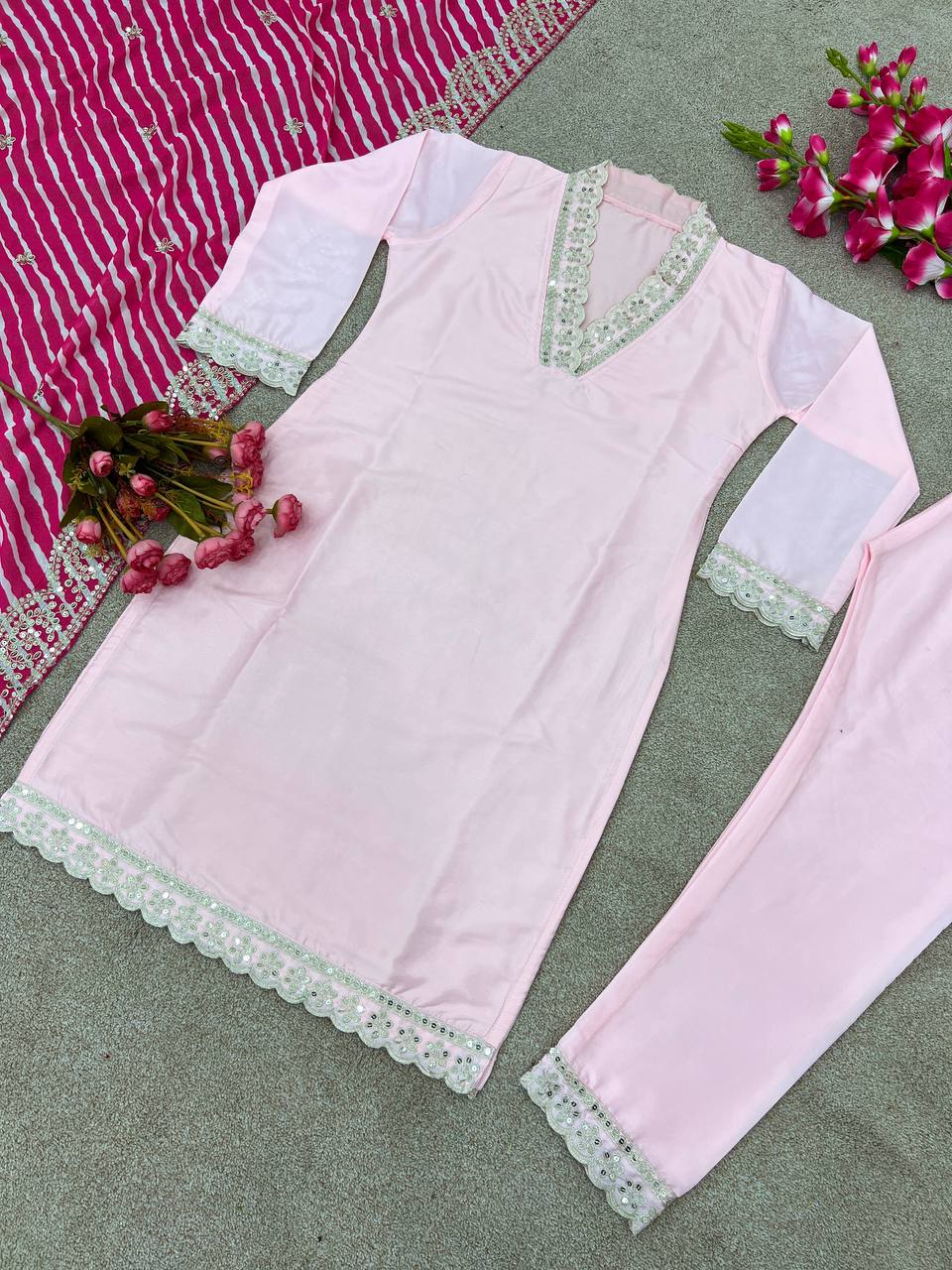 Glimmering Light Pink Color Sequence Work Salwar Suit