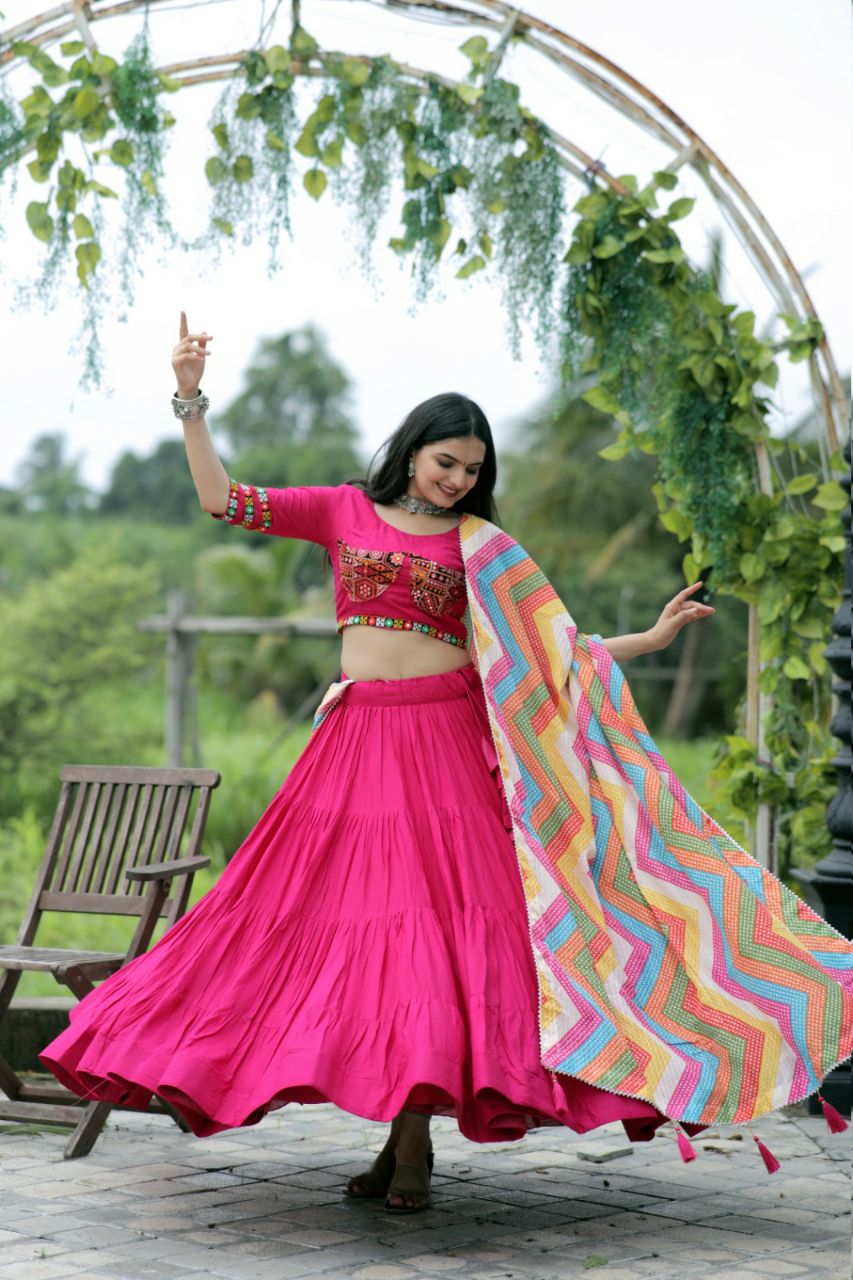 Navratri Wear Embroidered Work Pink Color Chaniya Choli