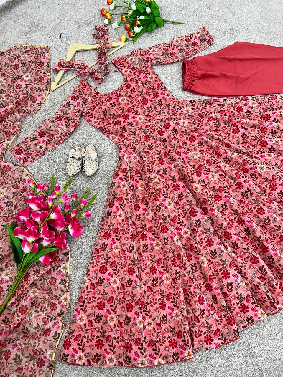Good Looking Digital Print Red Color Anarkali Gown