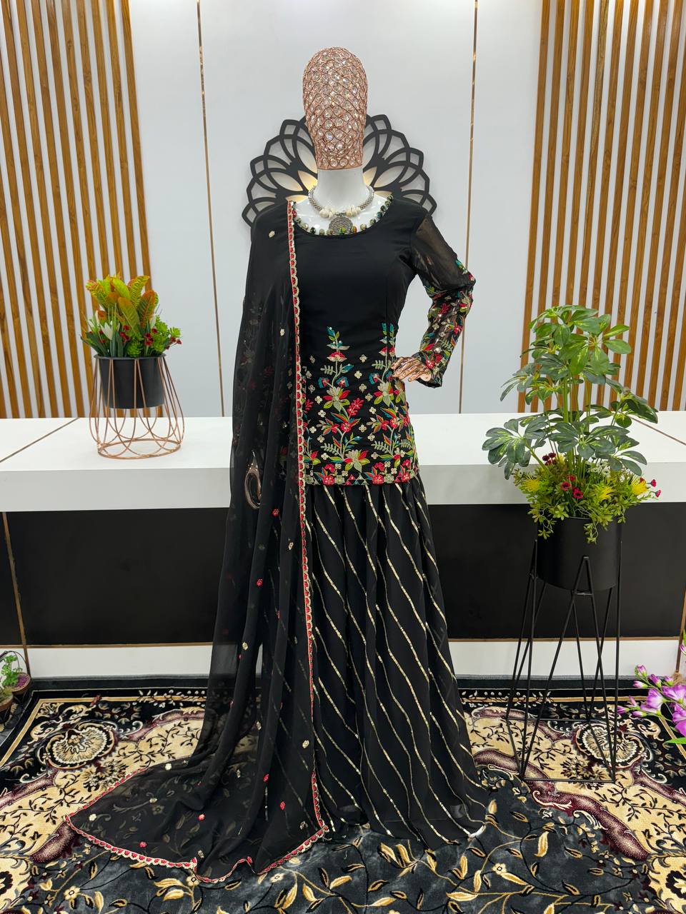 Amazing Black Color Sequence Thread Work Palazzo Suit