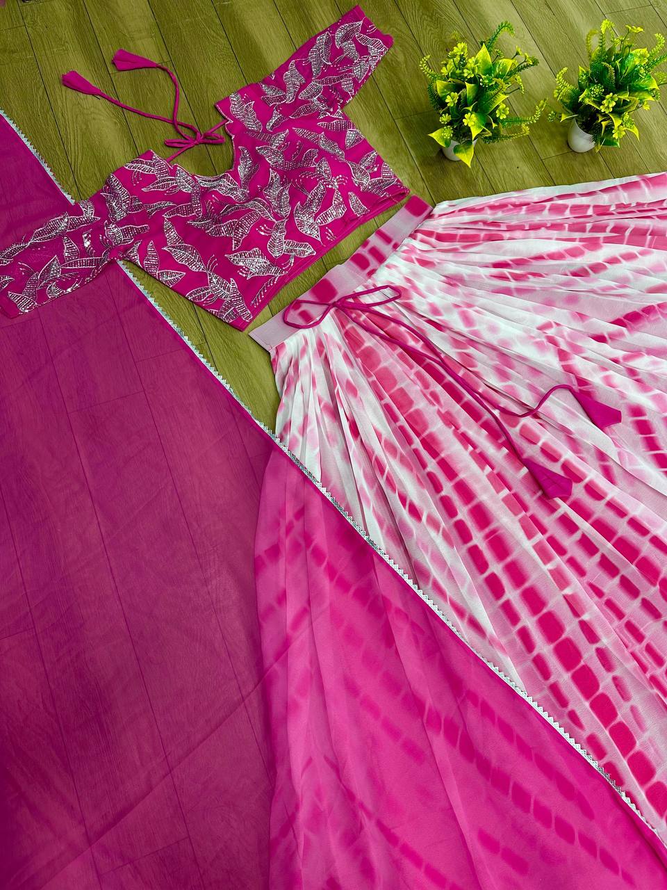 Wonderful Pink Color Shibori Print Lehenga Choli