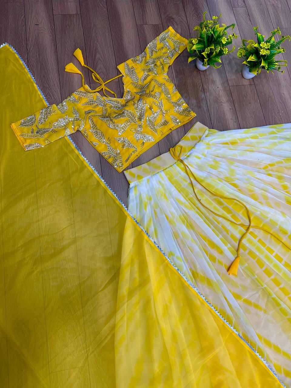Wonderful Yellow Color Shibori Print Lehenga Choli