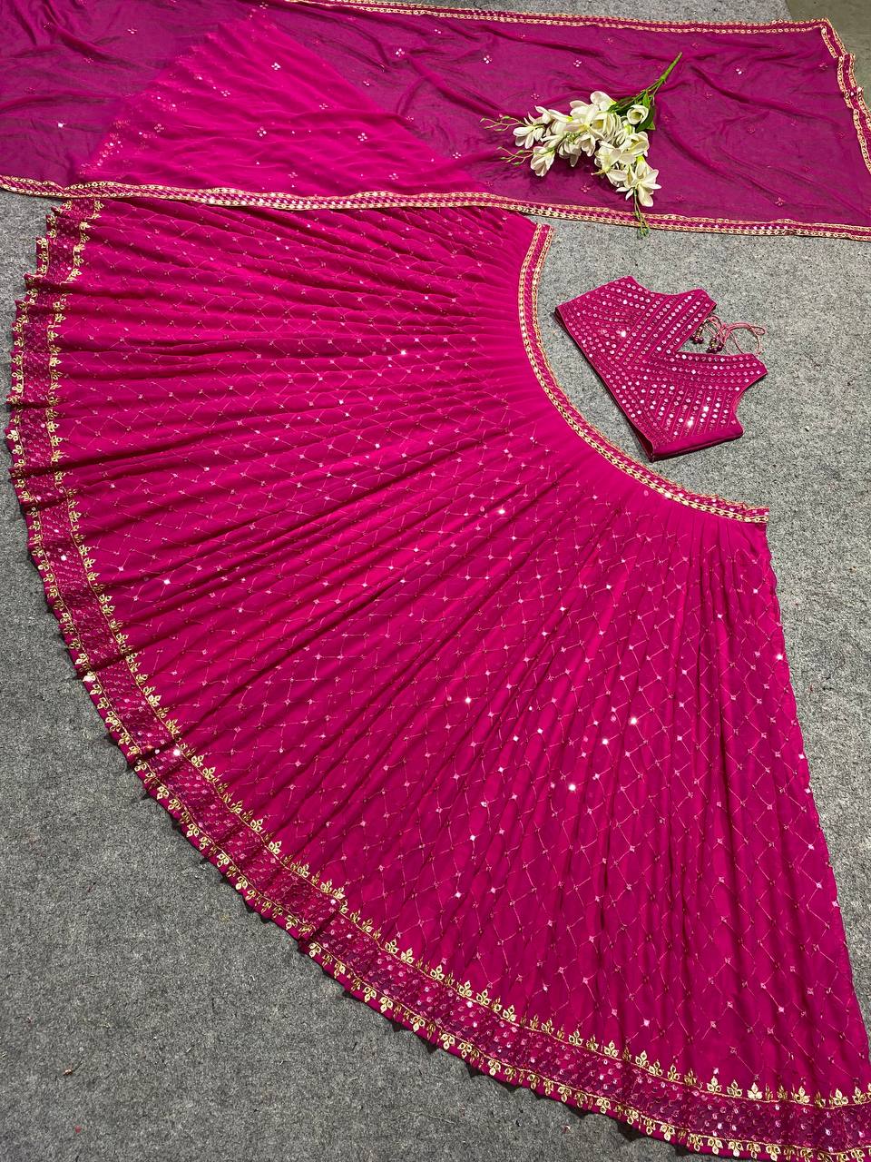 Heavy Work Pink Color Occasion Wear Lehenga Choli