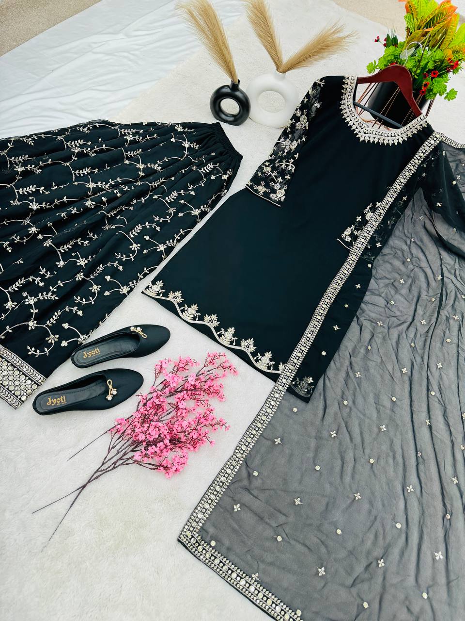 Black Sequence With Embroidery Work Wedding Wear Sharara Suit