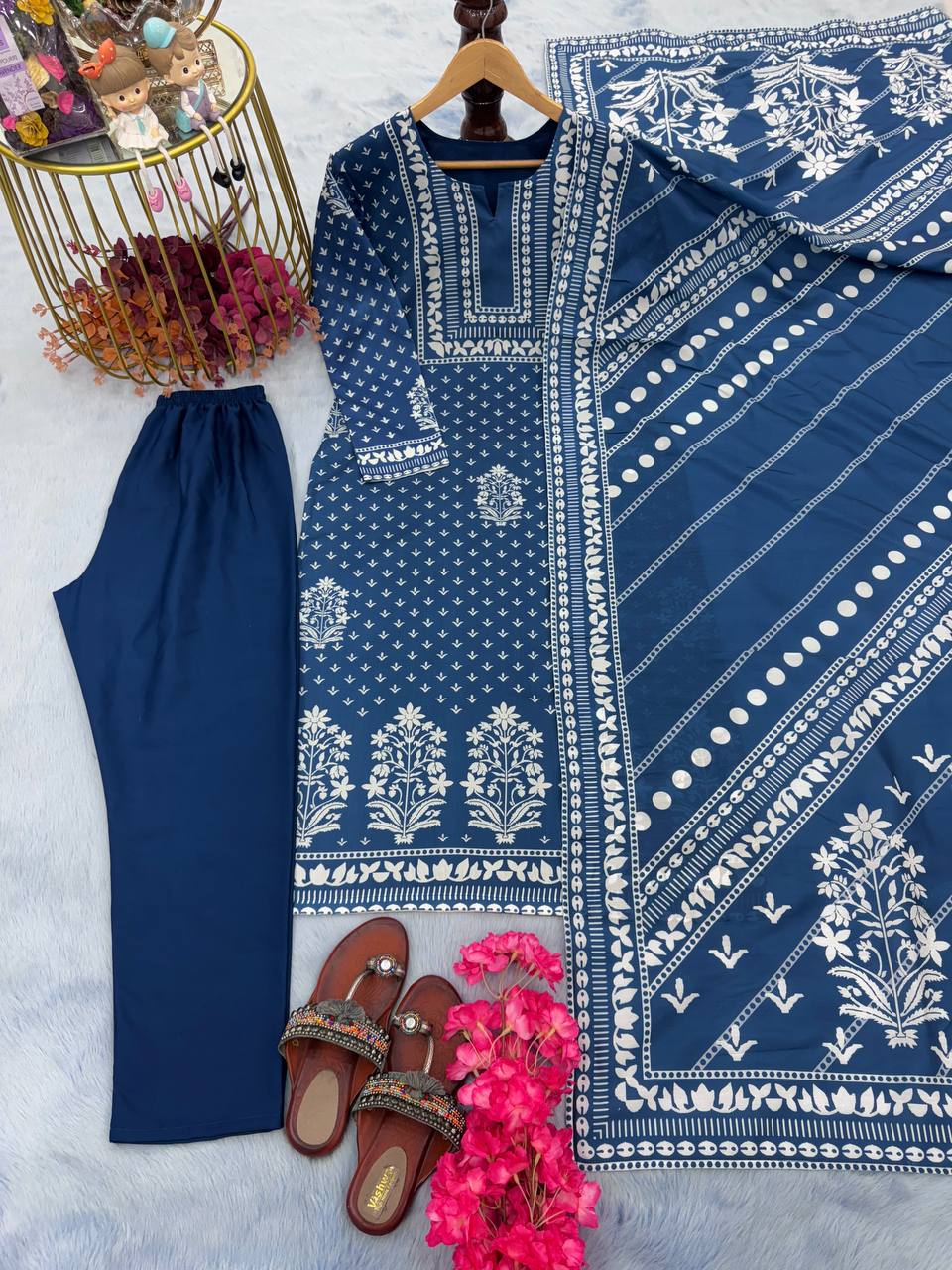 Blue Heavy Maslin Digital Printed Salwar Suit