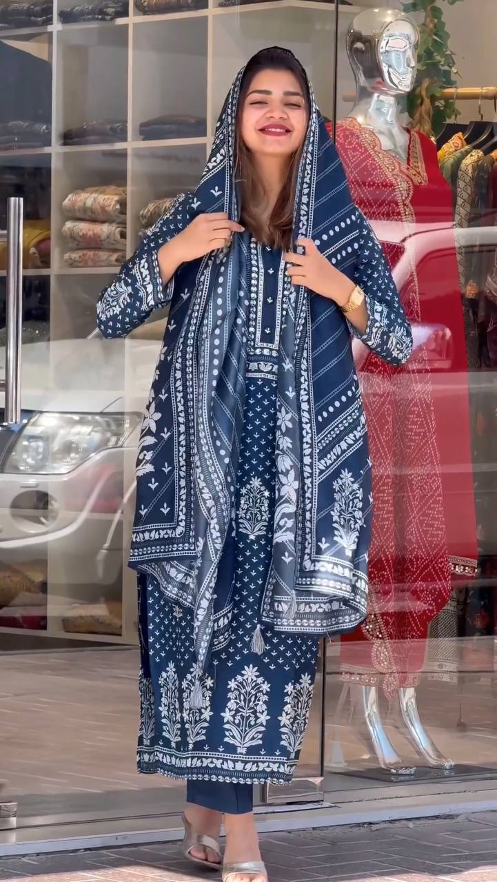 Blue Heavy Maslin Digital Printed Salwar Suit