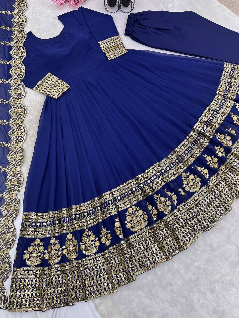 Beautiful Blue Color Sequence Work Gown