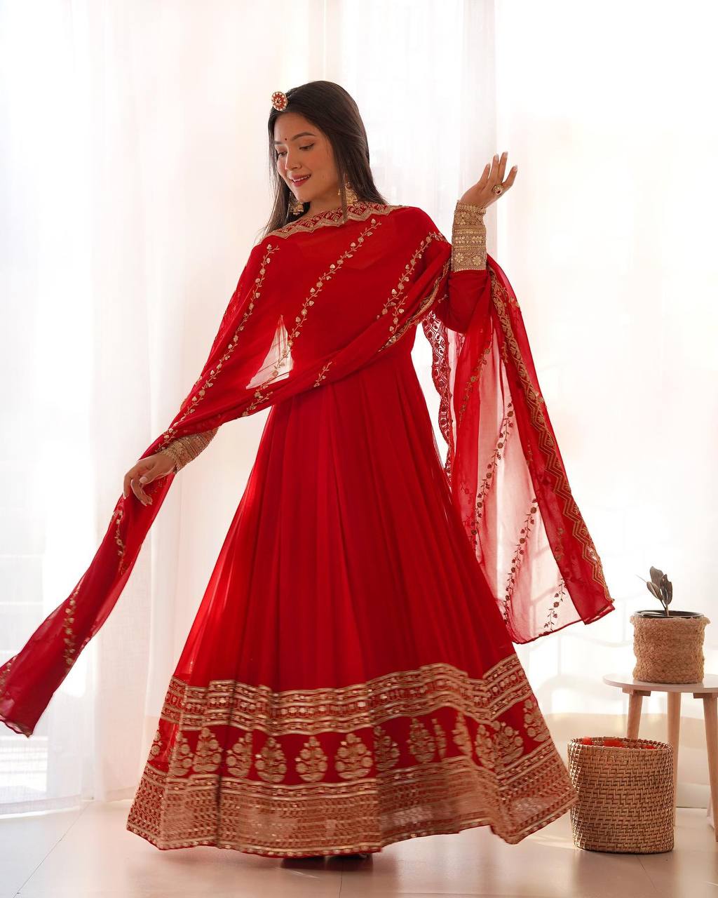 Beautiful Red Color Sequence Work Gown