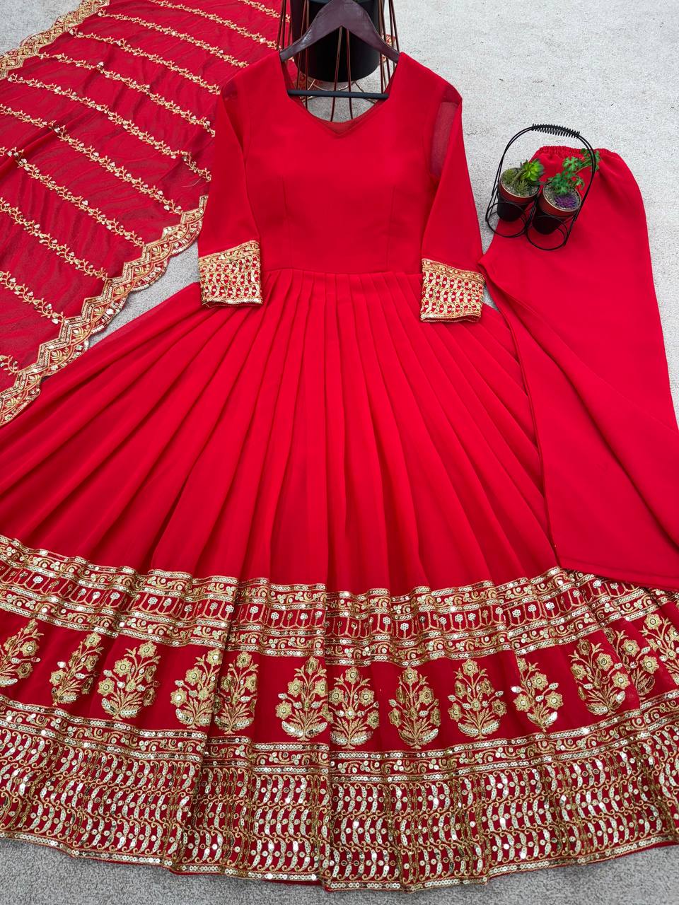 Beautiful Red Color Sequence Work Gown
