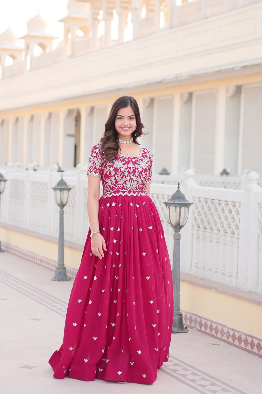 Festive Wear Embroidered Work Pink Gown