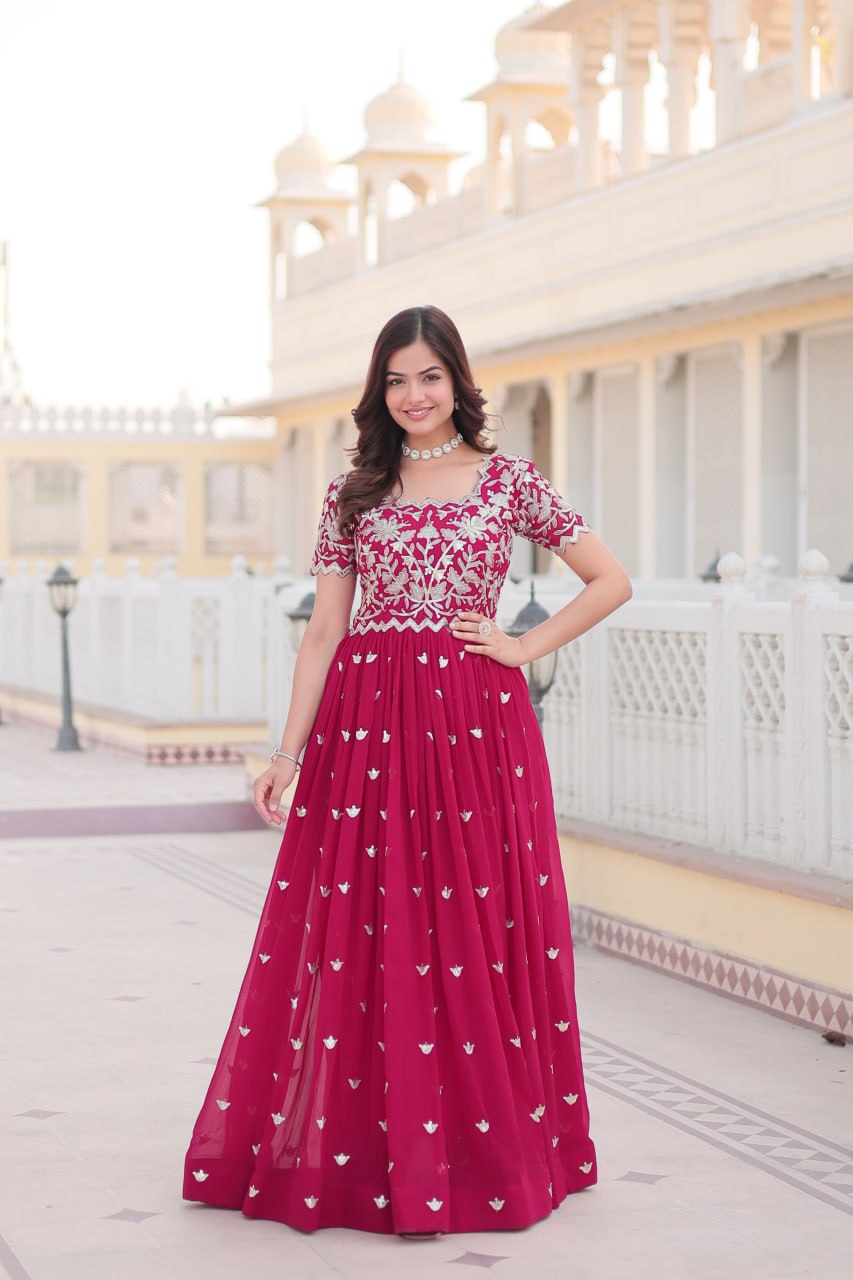 Festive Wear Embroidered Work Pink Gown